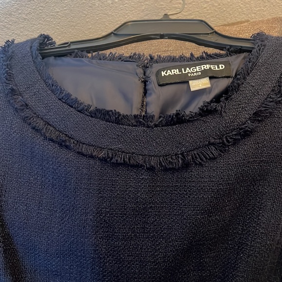 KARL LAGERFELD PARIS Navy Sleeved Sheath Dress - Picture 8 of 13